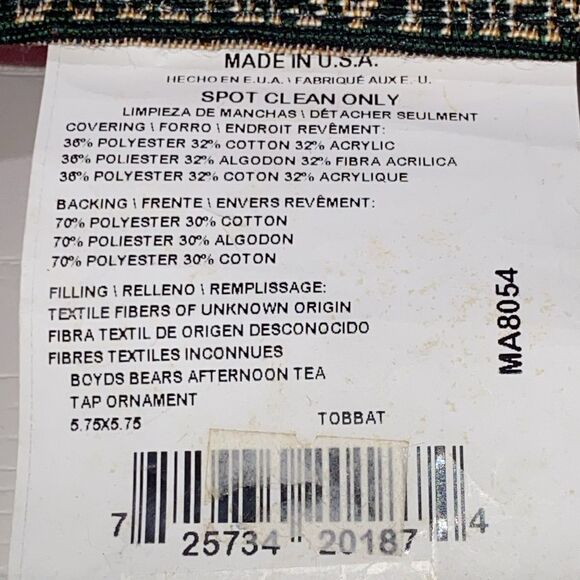 Boyds Bears Vintage Afternoon Tea Tapestry Pillow Decor Reds Green Brown - Picture 5 of 9